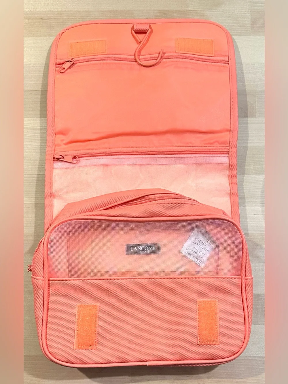 NEW, Lancome Paris Theme Coral Three Compartment Travel Cosmetic Bag